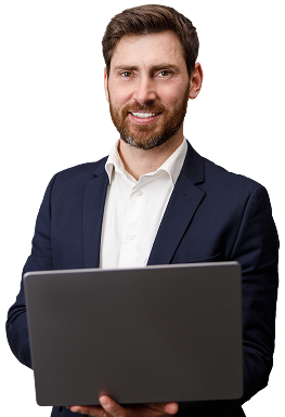 Smiling professional holding a laptop